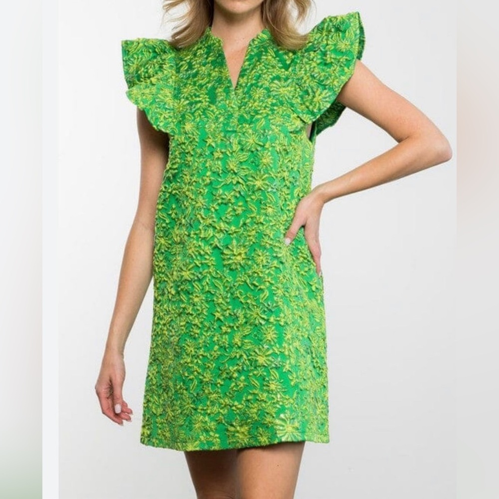 NWT THML Dress embroidered size small, green